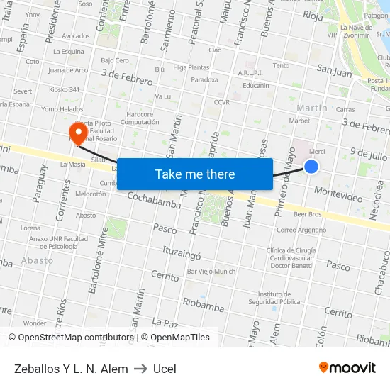 Zeballos Y L. N. Alem to Ucel map