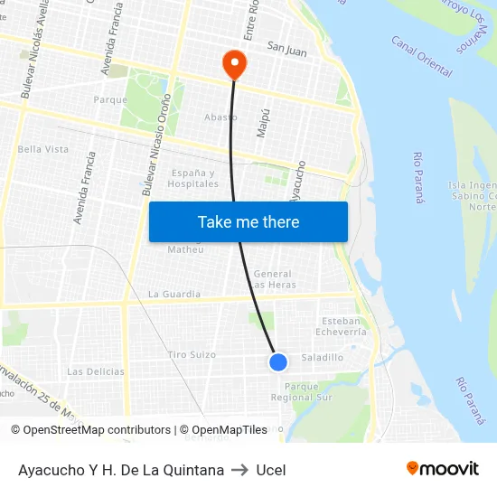 Ayacucho Y H. De La Quintana to Ucel map