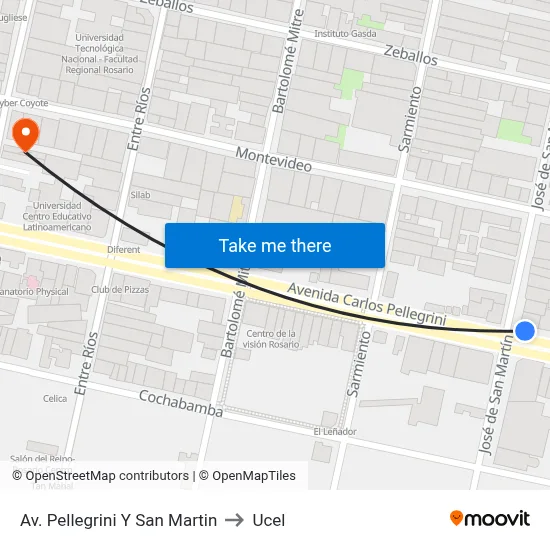 Av. Pellegrini Y San Martin to Ucel map