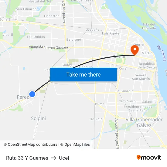 Ruta 33 Y Guemes to Ucel map