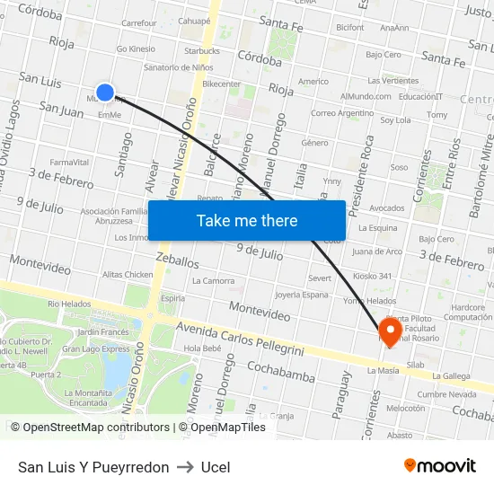 San Luis Y Pueyrredon to Ucel map