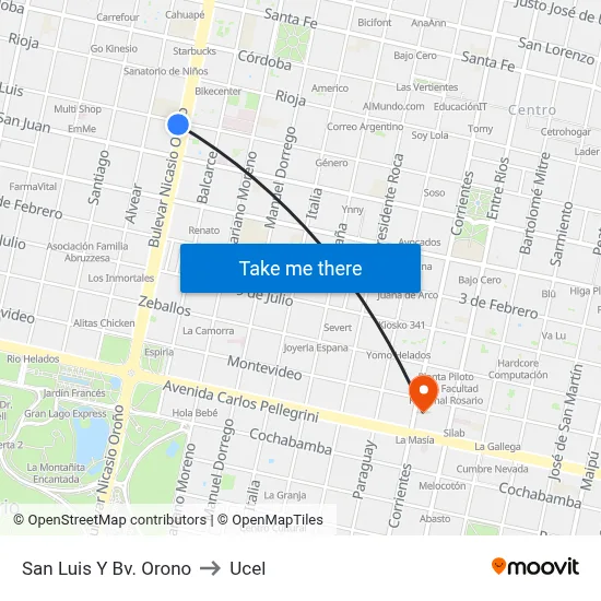 San Luis Y Bv. Orono to Ucel map