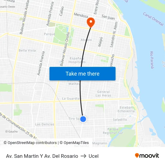 Av. San Martin Y Av. Del Rosario to Ucel map