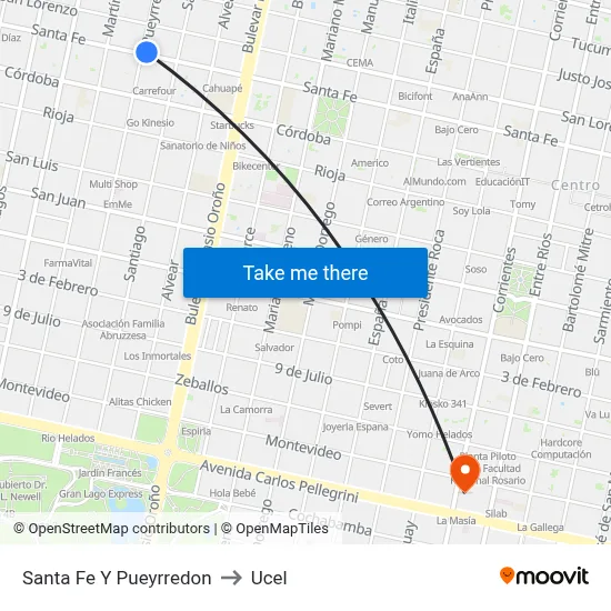 Santa Fe Y Pueyrredon to Ucel map
