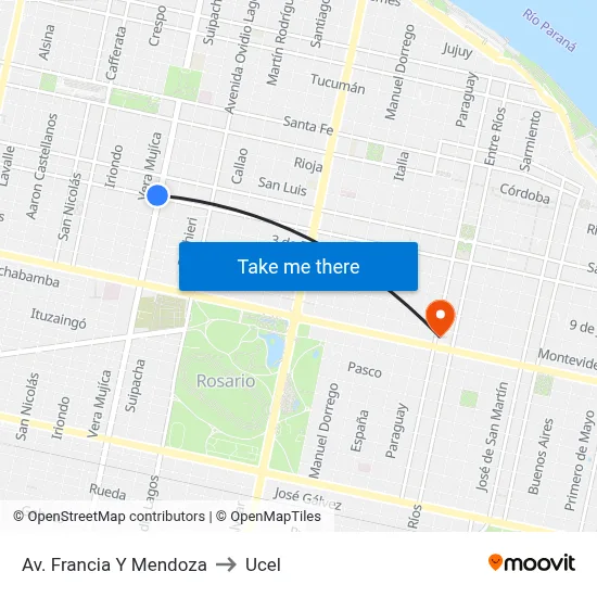 Av. Francia Y Mendoza to Ucel map