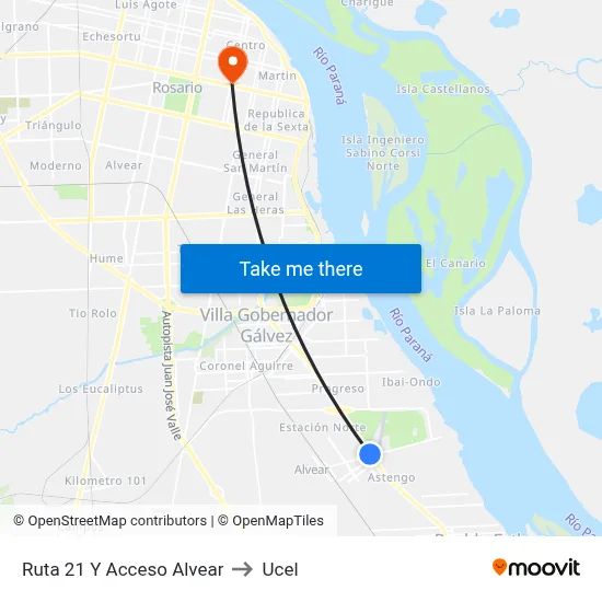 Ruta 21 Y Acceso Alvear to Ucel map