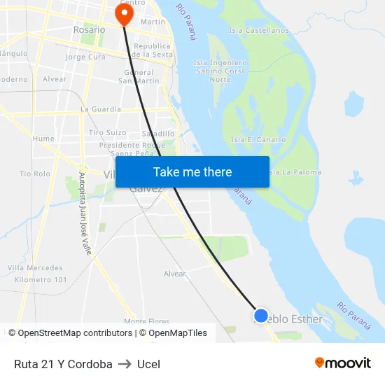 Ruta 21 Y Cordoba to Ucel map