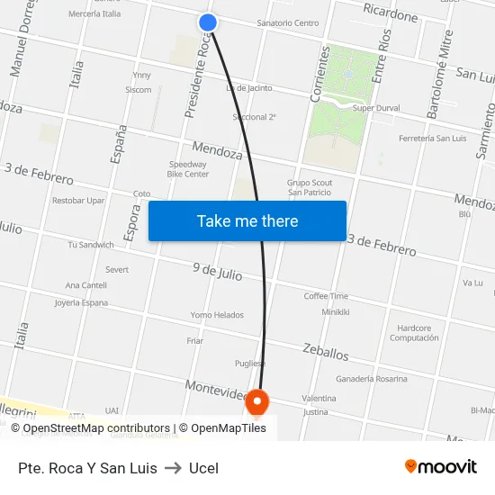 Pte. Roca Y San Luis to Ucel map