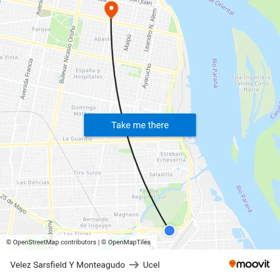 Velez Sarsfield Y Monteagudo to Ucel map