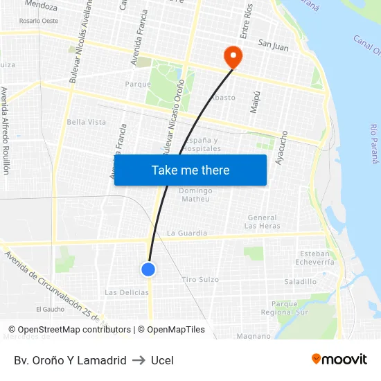 Bv. Oroño Y Lamadrid to Ucel map