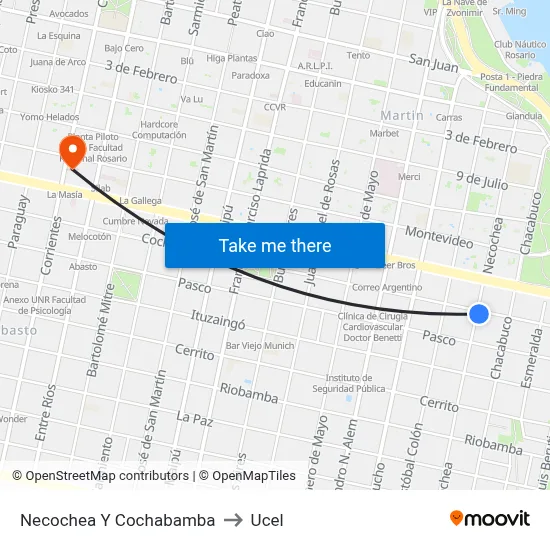 Necochea Y Cochabamba to Ucel map