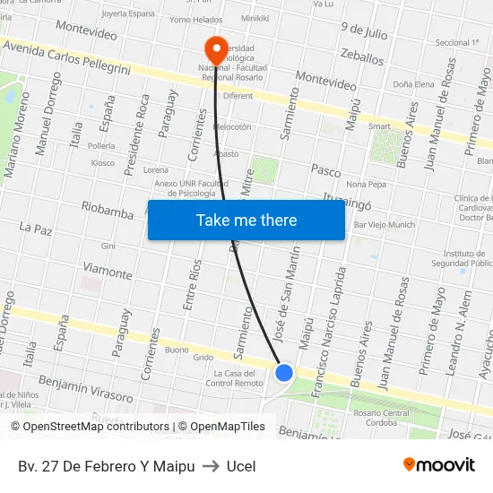 Bv. 27 De Febrero Y Maipu to Ucel map