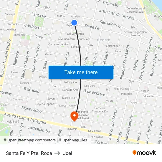 Santa Fe Y Pte. Roca to Ucel map