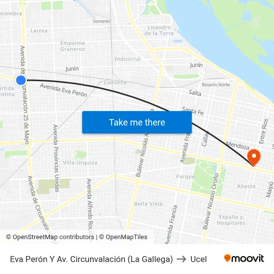 Eva Perón Y Av. Circunvalación (La Gallega) to Ucel map