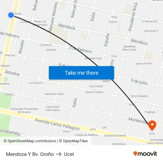 Mendoza Y Bv. Oroño to Ucel map