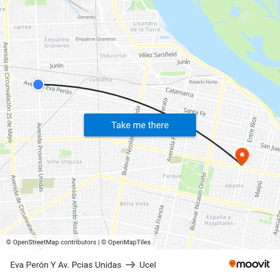 Eva Perón Y Av. Pcias Unidas to Ucel map