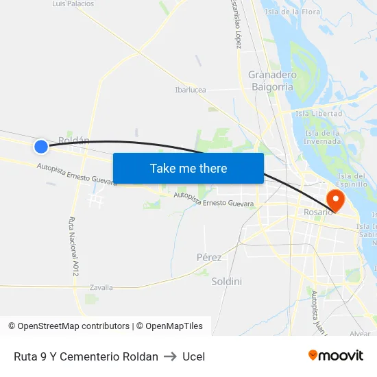Ruta 9 Y Cementerio Roldan to Ucel map