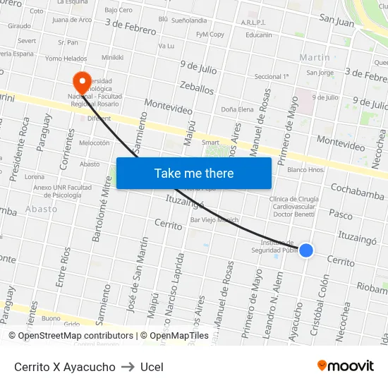 Cerrito X Ayacucho to Ucel map