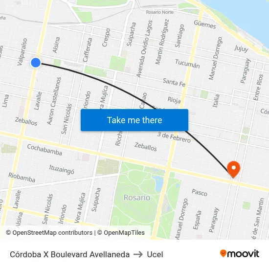 Córdoba X Boulevard Avellaneda to Ucel map