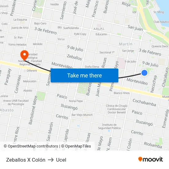 Zeballos X Colón to Ucel map