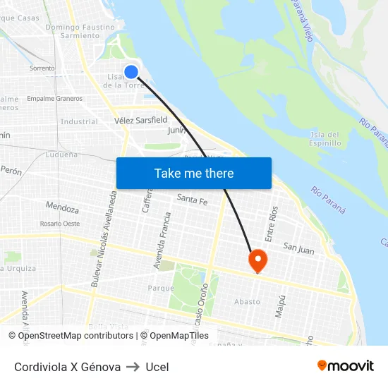 Cordiviola X Génova to Ucel map