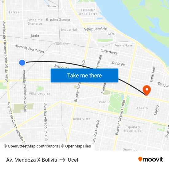 Av. Mendoza X Bolivia to Ucel map