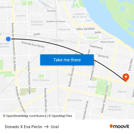 Donado X Eva Perón to Ucel map