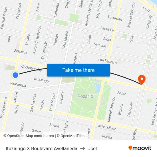 Ituzaingó X Boulevard Avellaneda to Ucel map