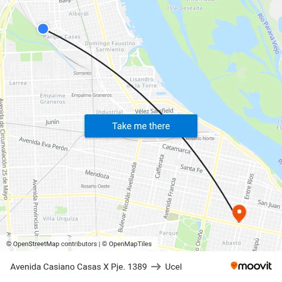 Avenida Casiano Casas X Pje. 1389 to Ucel map