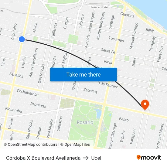 Córdoba X Boulevard Avellaneda to Ucel map