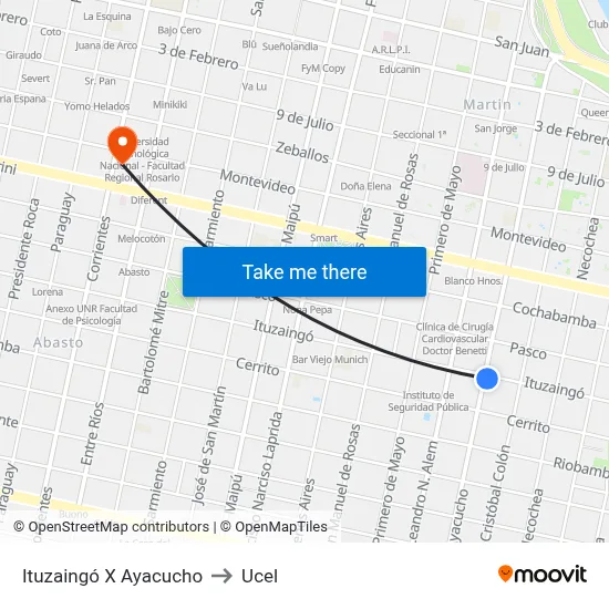 Ituzaingó X Ayacucho to Ucel map
