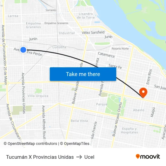 Tucumán X Provincias Unidas to Ucel map