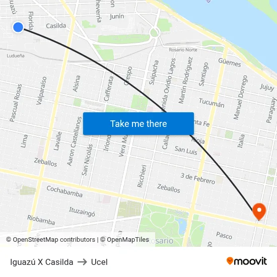 Iguazú X Casilda to Ucel map