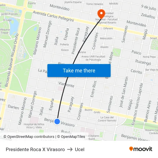 Presidente Roca X Virasoro to Ucel map