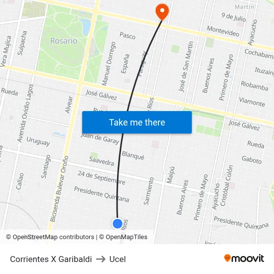 Corrientes X Garibaldi to Ucel map