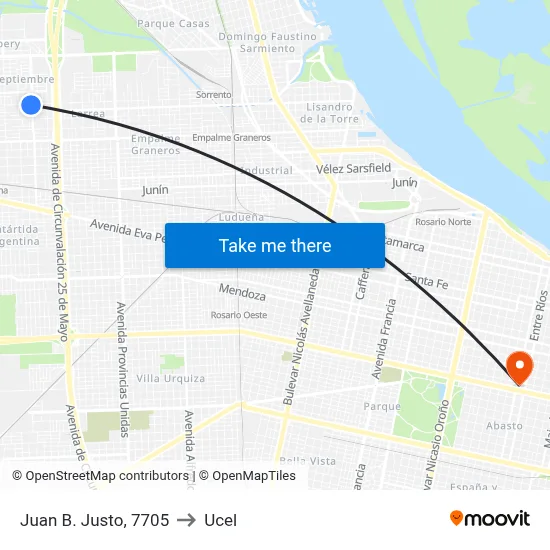 Juan B. Justo, 7705 to Ucel map