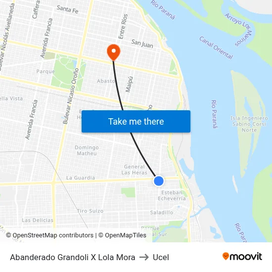 Abanderado Grandoli X Lola Mora to Ucel map