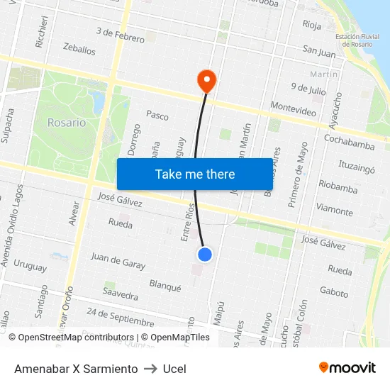 Amenabar X Sarmiento to Ucel map