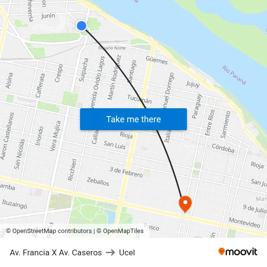 Av. Francia X Av. Caseros to Ucel map