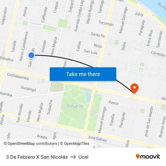 3 De Febrero X San Nicolás to Ucel map