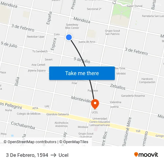 3 De Febrero, 1594 to Ucel map