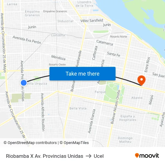 Riobamba X Av. Provincias Unidas to Ucel map