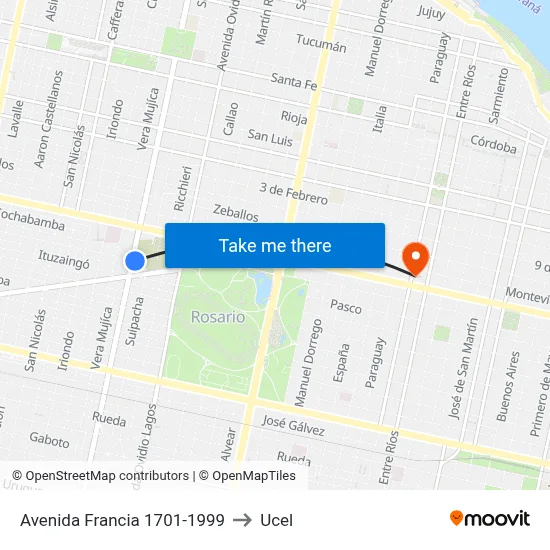 Avenida Francia 1701-1999 to Ucel map