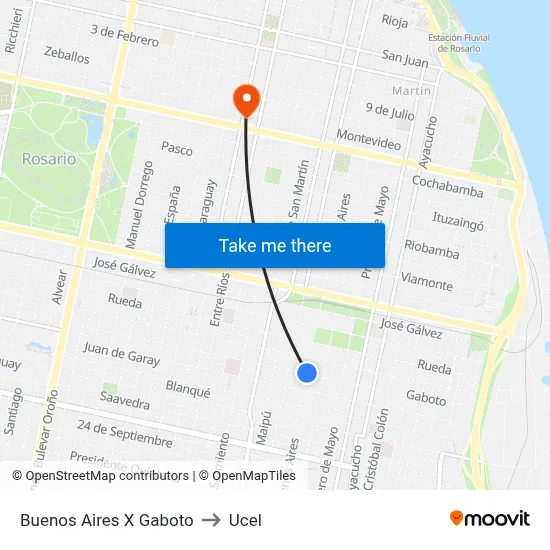 Buenos Aires X Gaboto to Ucel map