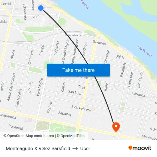 Monteagudo X Vélez Sársfield to Ucel map