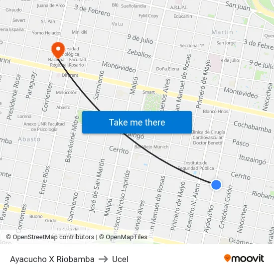 Ayacucho X Riobamba to Ucel map