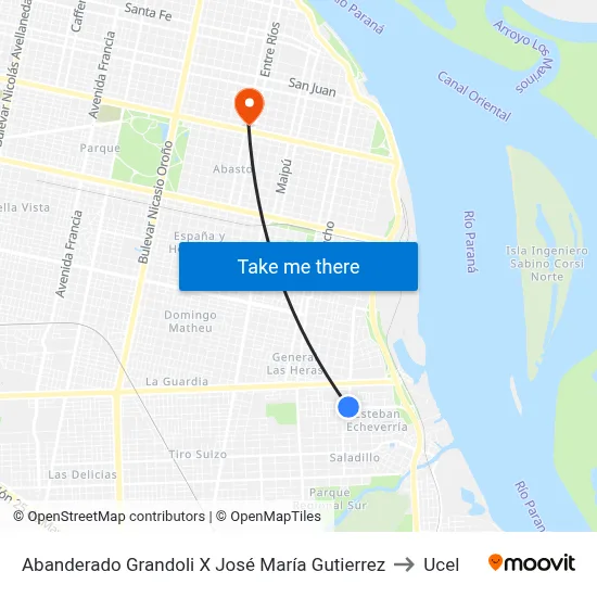 Abanderado Grandoli X José María Gutierrez to Ucel map