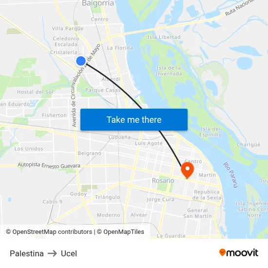 Palestina to Ucel map