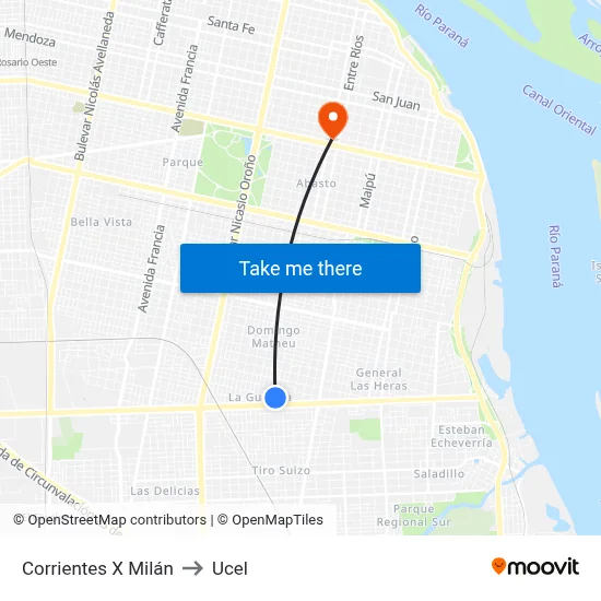 Corrientes X Milán to Ucel map