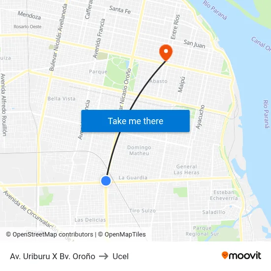 Av. Uriburu X Bv. Oroño to Ucel map